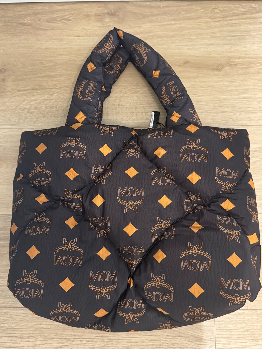 MCM Black & Cognac Logo Quilted Puffer Tote - Picture 13 of 13